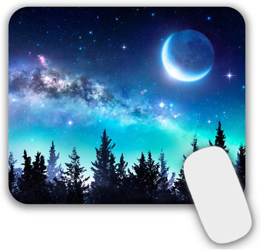 Mouse Pad, Gaming Mouse Pad, Non-Slip Rubber Base Mouse Mat with Designs for Laptop, Computer & Office, 9.5 x 7.9 x 0.12 inches (Moon and Galaxy)
