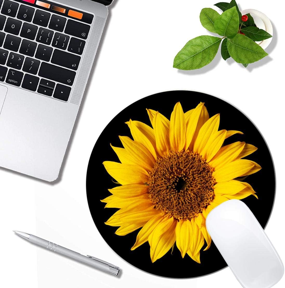 Sunflower On Black Sun Flower Mouse Pad Round Non-Slip Rubber Mousepad Laptop Office Computer Decor Cute Desk Accessories Customized Design Mouse Pad