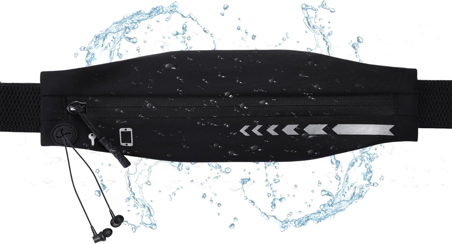 USHAKE Slim Running Belt for Women Men-Runners Phone Holder Fanny Pack, Adjustable, Bounce Free Waist Pouch bag for Workout, Money Belt, Run Gear Accessories Black