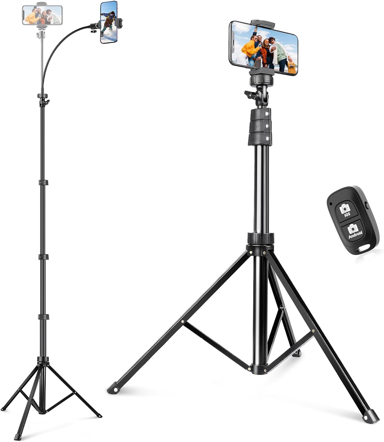 Sensyne 88" Phone Tripod, Selfie Stick Tripod with 14.95" Flexible Gooseneck, Overhead Cell Phone Stand for Video Recording, Photography, Compatible with Phone, Camera