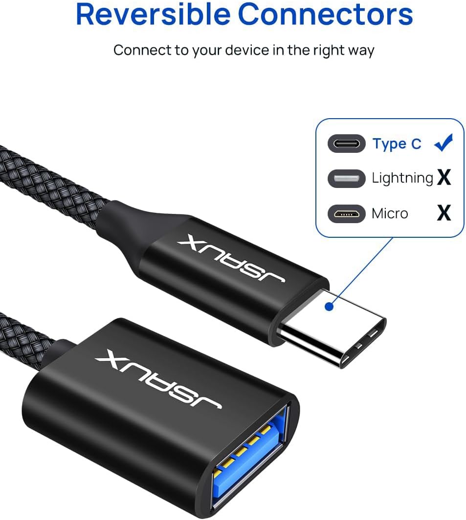 JSAUX USB C to USB 3.0 Adapter [2 Pack], Type C Male to USB Female OTG Cable Compatible with MacBook Pro/Air, iPhone 16 Pro Max/16 Plus/16e/16/15, Samsung Galaxy S25/S24/S23S/22-Black