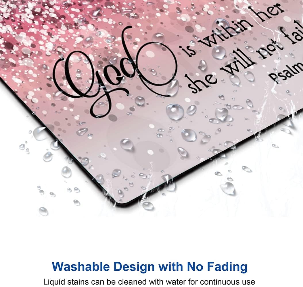 Mouse Pad, Bible Verse Pink Sparkles Glitter Mouse pad, Square Waterproof Mouse Pad Non-Slip Rubber Base MousePads for Office Laptop, (Psalm 46:5 God is Within Her,She Will not Fall)