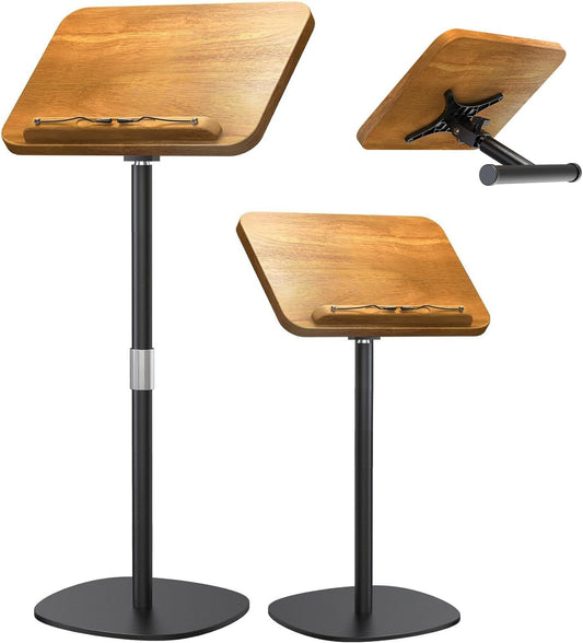 NAMON 2-in-1 Dual-use Floor & Desktop Book Stand, 100% Solid Wood, Height Adjustable from 16.5" to 51", Floor Reading Stand with Page Clip for Cookbooks, Sheet Music, Projector (with a T-Shaped)