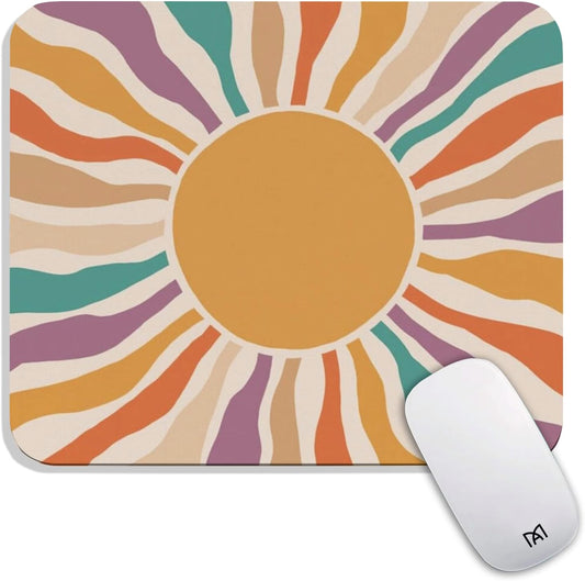 Square Mouse Pad Retro Sun,Personalized Premium-Textured Custom Mouse Mat Design,Washable Mousepad Cloth,Non-Slip Rubber Base Computer Mouse Pads for Wireless Mouse
