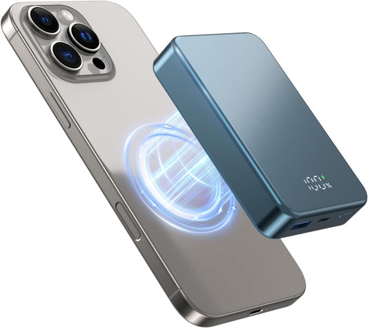 Magnetic Power Bank 26800mAh for Magsafe Portable Charger, Aluminum Alloy Large Capacity 20W USB-C in&Out Wireless Fast Charging for iPhone16 Plus Pro Max/15/14/13/12 Series, Blue