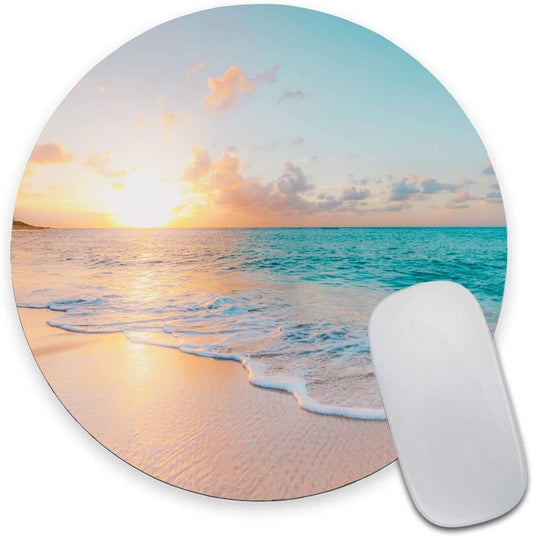 Round Mouse Pad, Beach Customized Premium-Textured Mouse Mat, Washable Mousepads with Lycra Cloth, Non-Slip Rubber Base Small Mousepad, 7.9×7.9×0.12 inches (Beach)