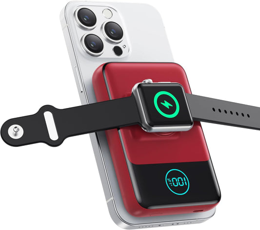 Magnetic Portable Charger for iPhone, 3-in-1 10800mAh Qi2 15W Wireless Power Bank with iWatch Charger,30W PD Fast Charging USB-C LCD Display Battery Pack for Magsafe,iPhone 16/15/14/13/12, Apple Watch