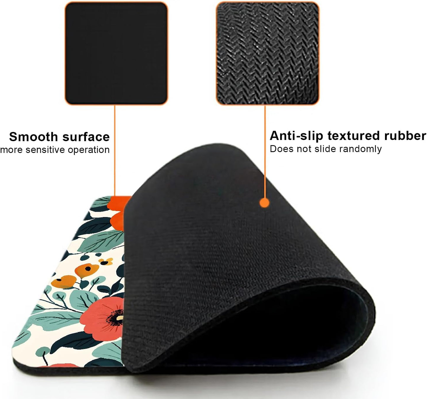 Mouse Pad, Cute Floral Pattern Flower Mouse Pads for Desk, 9.5" x 7.9" Non-Slip Rubber Base Computer Mousepad with Women, Portable Square Design for Wireless Mouse and Pad Laptop Office & Travel