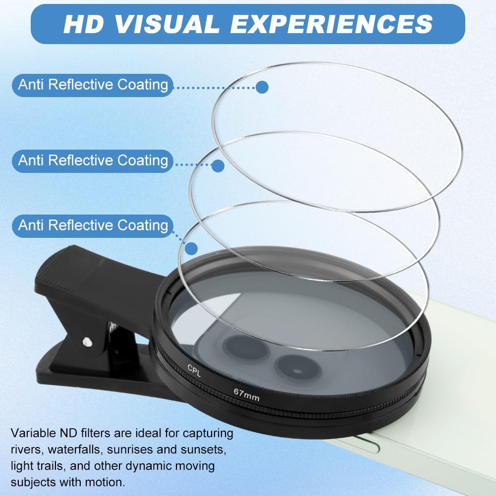 67MM Clip-on CPL Lens Filter for All Smartphones, Universal Phone Camera Clip Polarizing Lens, Portable Clip On Phone Filter Kit with Lens Cover and Storage Bag(Color:Black)