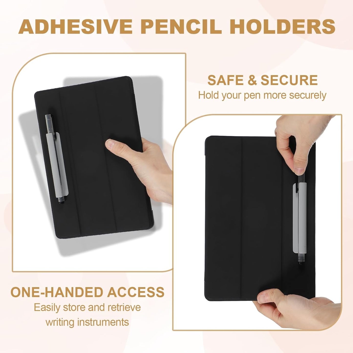 PATIKIL 2 Pcs Adhesive Pencil Holders, 105mm Long Universal Pencil Clip Silicone Pen Holder Office Pen Organizer for Desk Wall Clipboard Notebook Tablet Case Stylus, Black