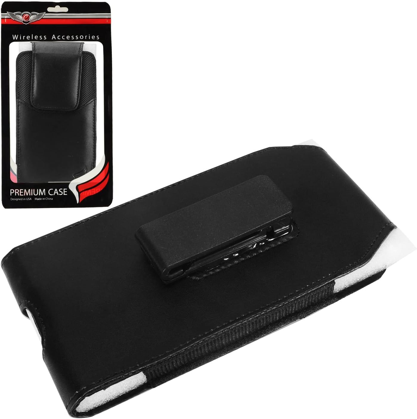 Leather Cellphone Holster for iPhone SE (2020/2022), 11 Pro, 12 13 14 15 16 17, Samsung Galaxy S22 S23 S24 S25 - Vertical Case Waist Carrying Pouch with Belt Clip/Loops, Black