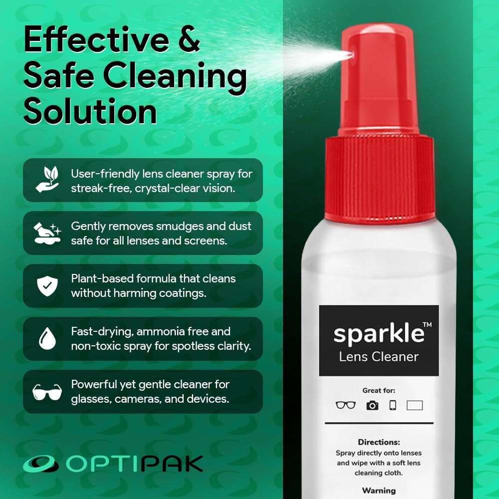 Sparkle Anti-Reflective Lens Cleaner Spray kit | (2) 2oz Glasses Cleaner Spray + (2) Microfiber Cloth for Eyeglasses, Sunglasses, Lenses, Screens and Camera Cleaning Kit (4 Piece Set)