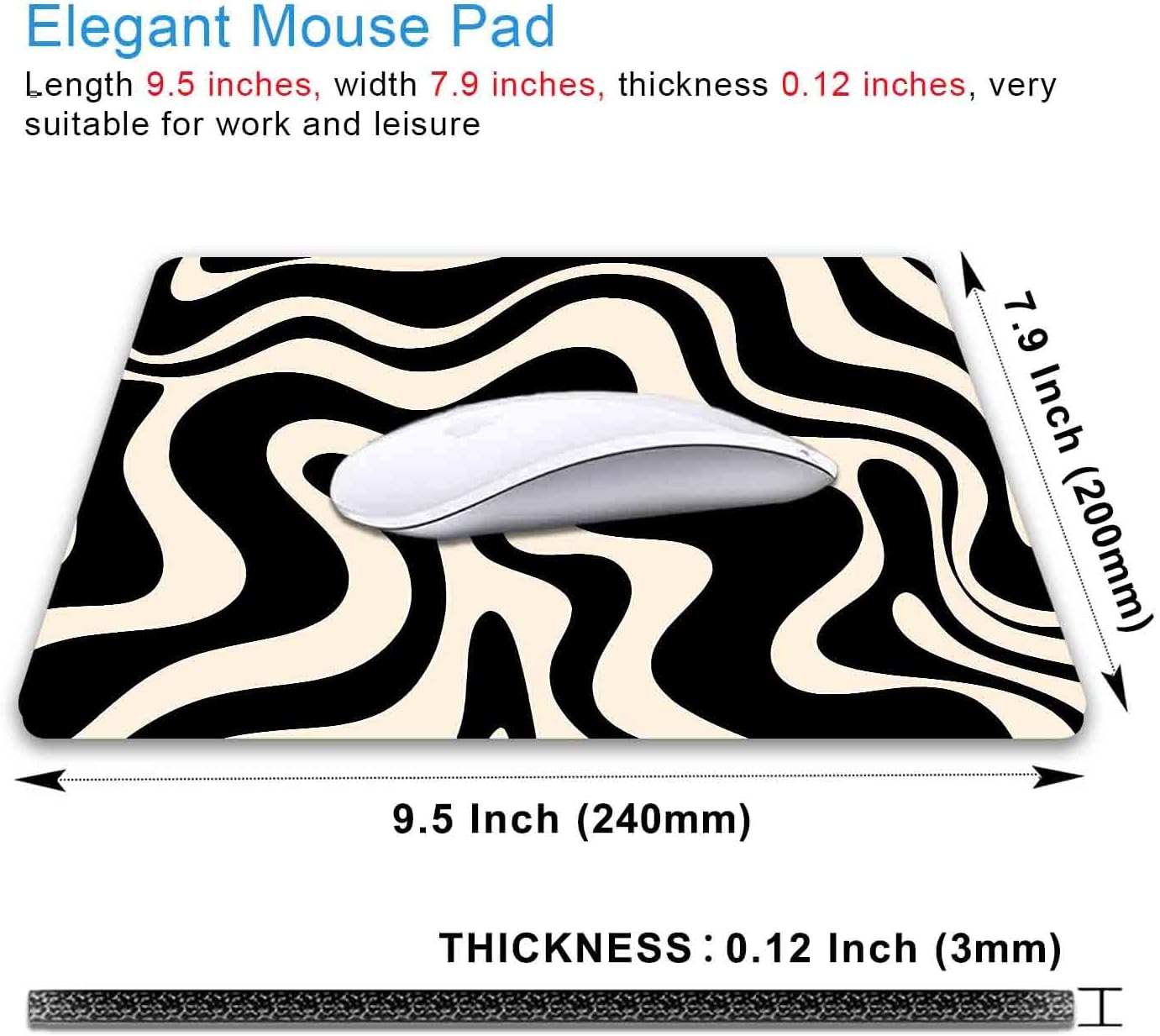 IMAYONDIA Black and White Mouse Pad, Liquid Swirl Retro Mouse Pad, Abstract Pattern Mousepad, Modern Art Cute Desk Decor, Anti Slip Rubber Base Portable Mice pad for Computer Office, 9.5 x 7.9 Inch