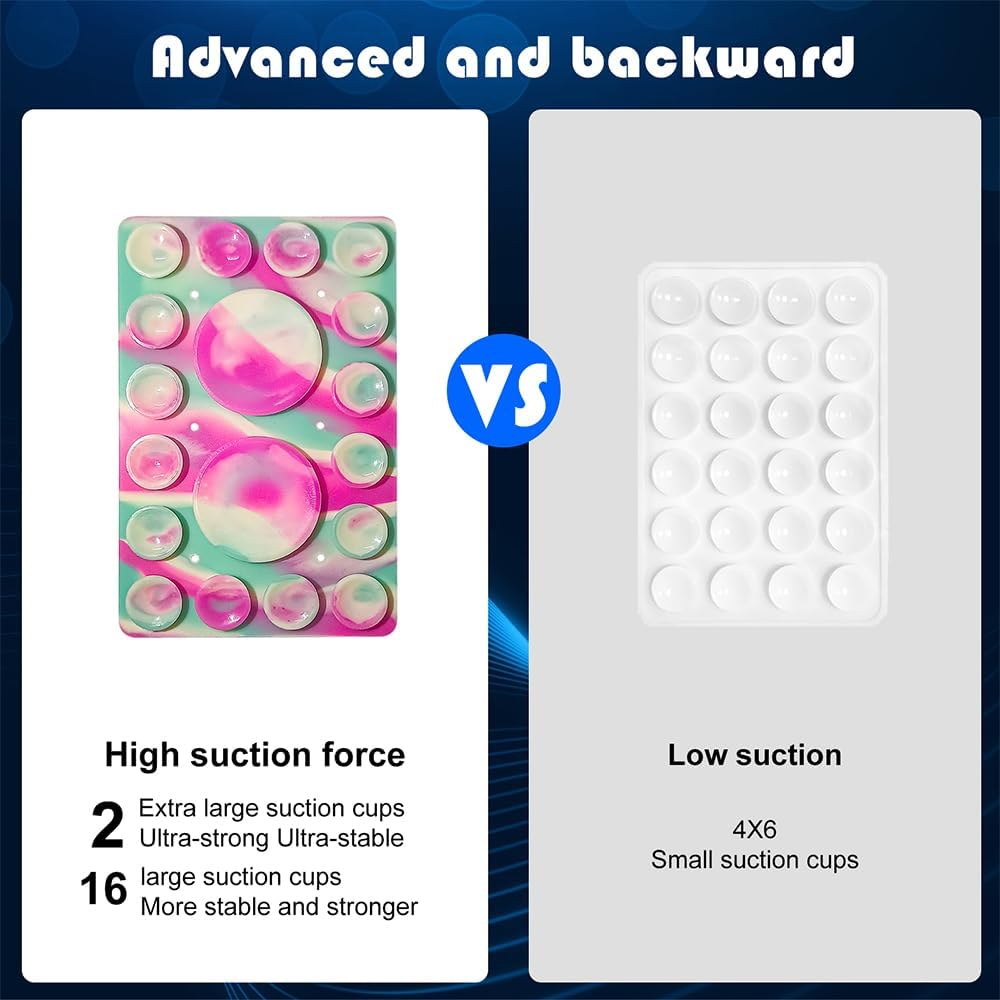 Silicone Suction Phone Holder Mount,Silicon Adhesive Phone Accessory for iPhone and Android, Hands-Free Mirror Shower Phone Holder,TikTok Videos and Selfies (Multicolor, Single Sided)