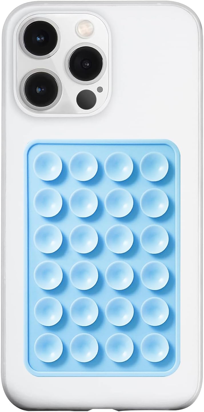 Silicone Suction Phone Case Mount, Silicon Adhesive Phone Accessory for Smartphones, Hands-Free Mirror Shower Phone Holder for Selfies, Tiktok Videos (Baby Blue)