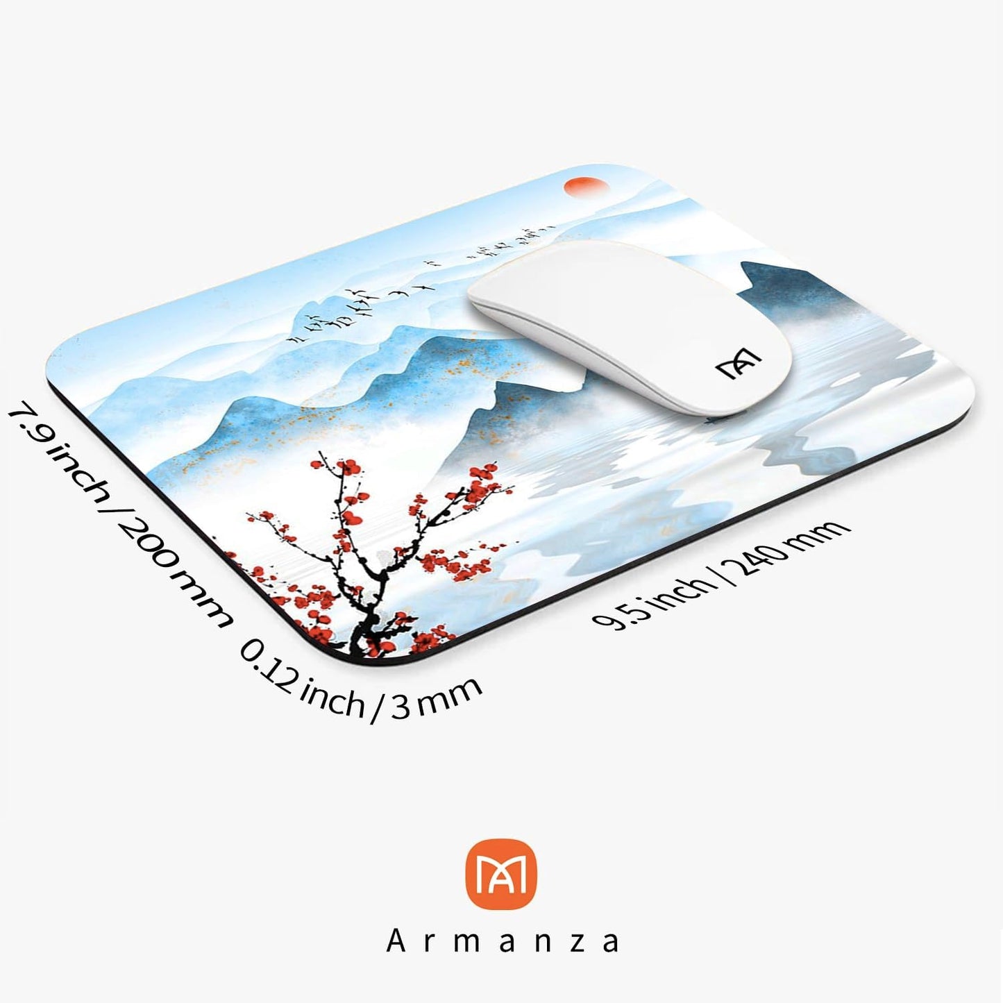 Square Mouse Pad Ink Painting Landscape, Personalized Premium-Textured Custom Mouse Mat Design, Washable Mousepad Cloth, Non-Slip Rubber Base Computer Mouse Pads for Wireless Mouse