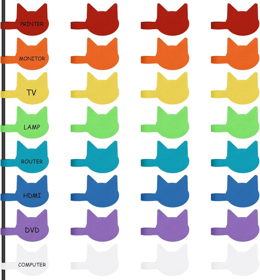 Trilancer Cord Labels Cable Label, Multicolored Handwriting Cord Tags - Kitty Head Shape Tags for Organizing Wires and Identification, Reusable with Multiple Uses - 32 PCS