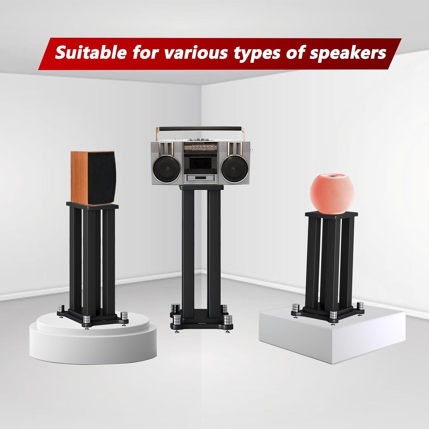 A Pair of Universal Speaker Stands, Heavy Duty Speaker Stands Holds Bookshelf Speaker Satellite Speaker Large Speaker, Vibration-Absorbing MDF Design, Holds 88lbs Speaker (Teak, 50cm/19.6in)