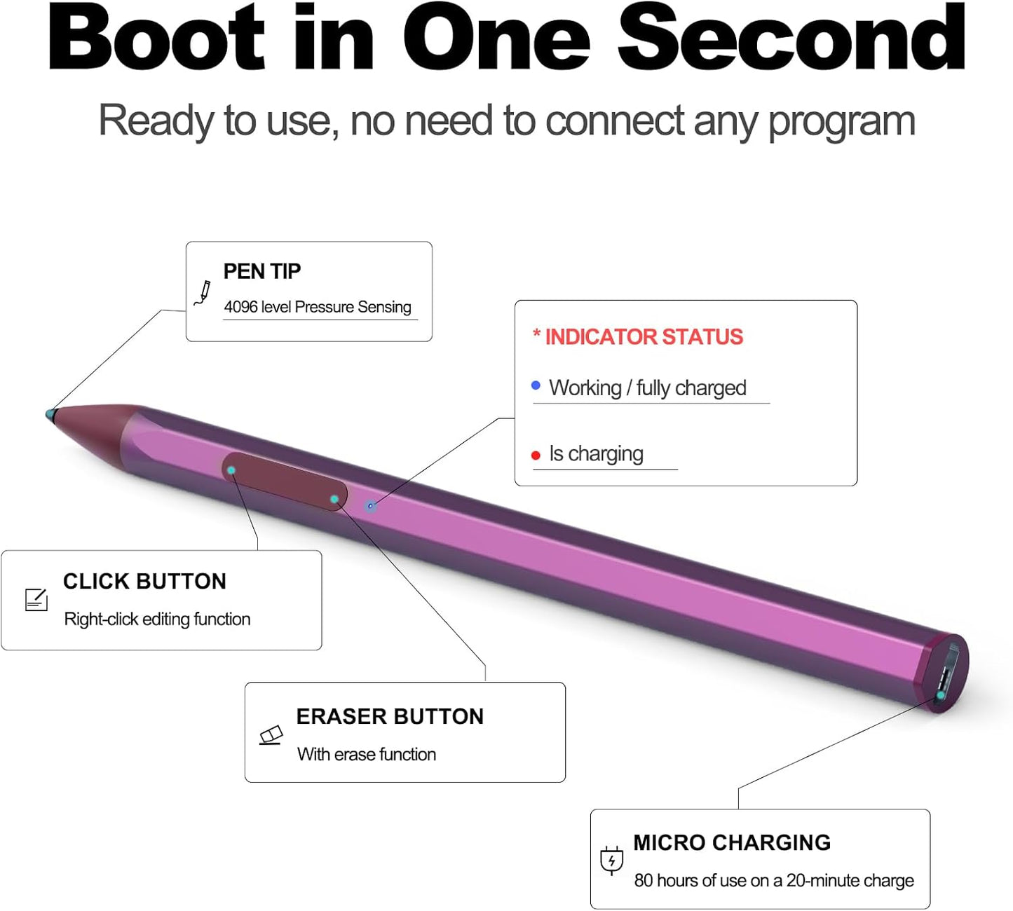 Stylus Pen for ASUS Transformer/ASUS Zenbook/ASUS Vivobook Flip/ASUS Notebook Touchscreen Laptop Tablet Rechargeable MPP 2.0 Tilt Pencil 4096 Pressure Sensitivity Microsoft MPP Protocol, Red