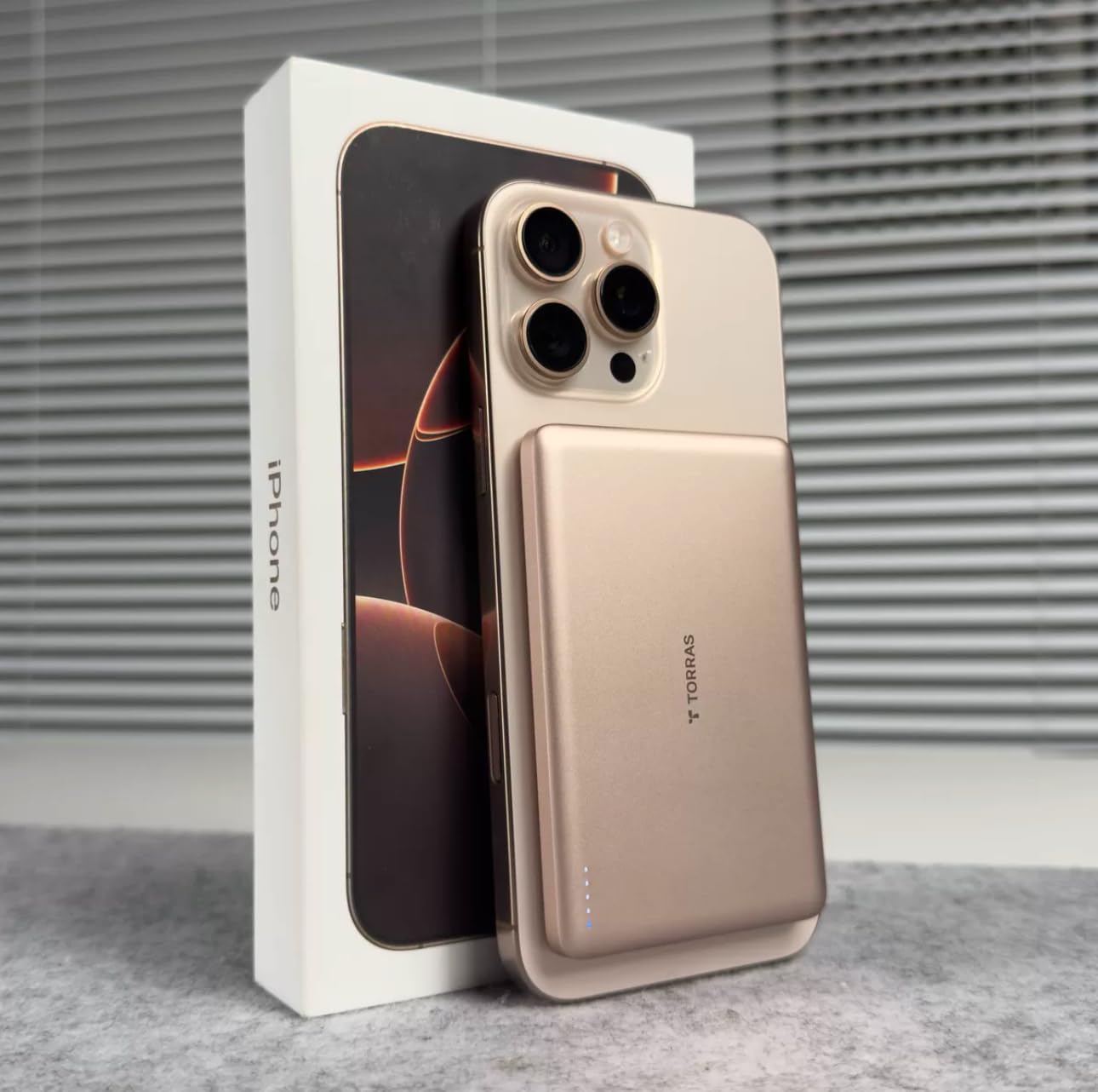 TORRAS MiniMag Power Bank, Ultra Slim 5,000mAh Wireless Portable Charger with USB-C Cable, Fast Charging Magnetic Battery Pack, Magsafe-Compatible Charger for iPhone 16/15/14/13/12, Desert Gold