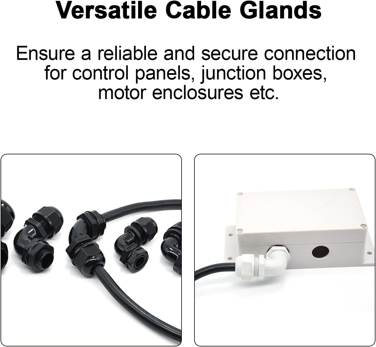 LeMotech M40 Cable Gland, 90 Degree Adjustable 26-33mm Cable Range Strain Relief, Cord Connectors Nylon Joints with Gaskets, 2 Pcs, Black