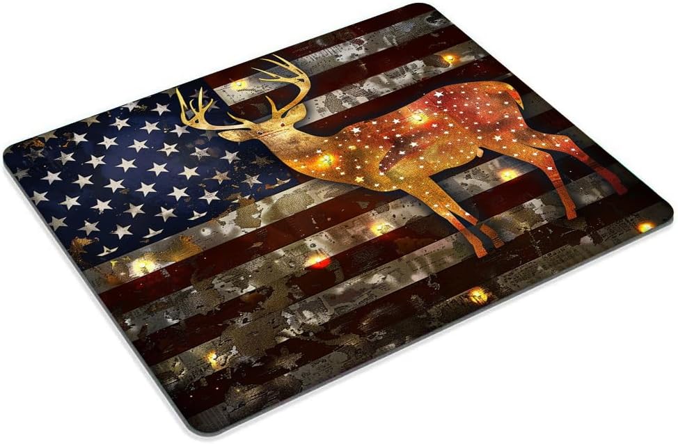 Square Mouse Pad Majestic Deer with Antlers and National Flag-1,Gaming Mouse Pads for Desk,Soft Computer Waterproof Non-Slip Mouse Mat