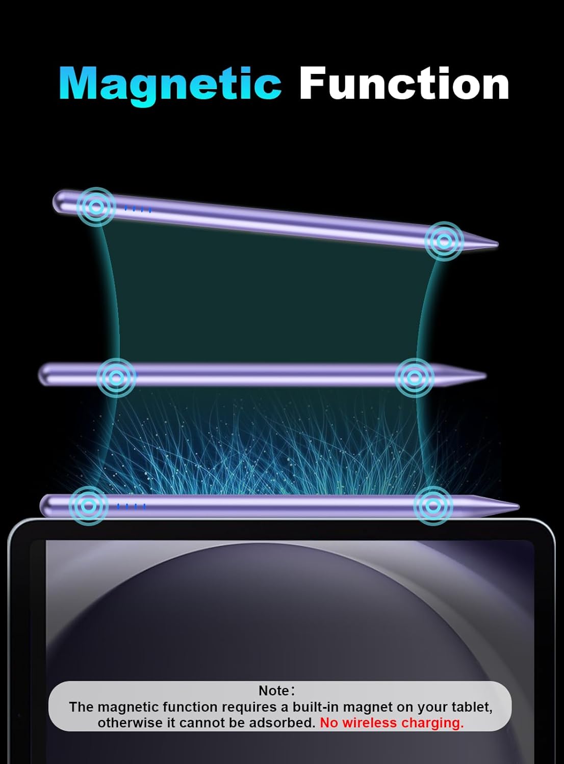 Stylus Pen for Android Tablet/Phone Pom Tips Fast Charge Stylus Pen for iPhone Magnetic Active Pencil Compatible with Samsung A9+, iPhone, Lenovo and Other Android Smartphone and Tablet Devices-Purple