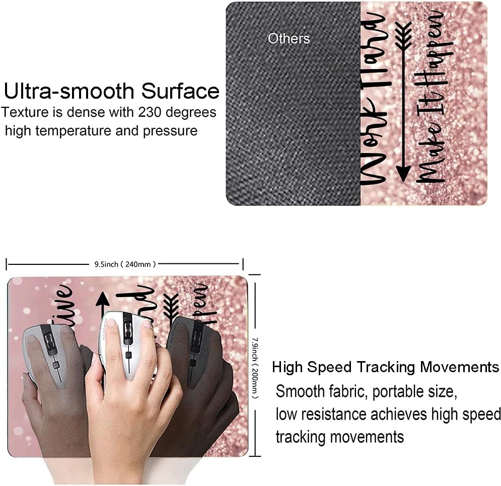 Inspirational Quote Mouse Pad, Stay Positive Work Hard and Make It Happen Motivational Pad for Women, Square Waterproof Non-Slip Rubber Base MousePads Office Laptop