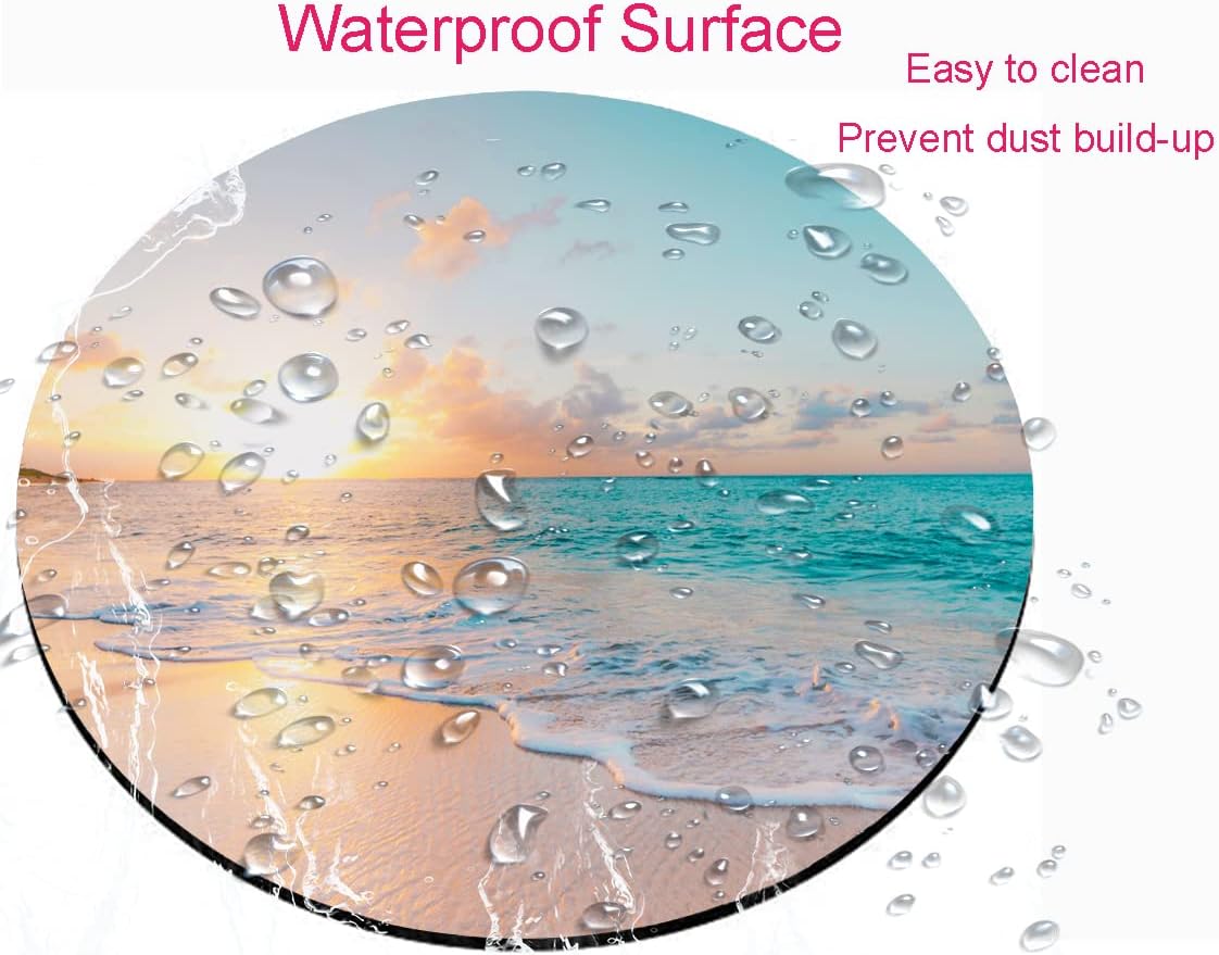 Round Mouse Pad, Beach Customized Premium-Textured Mouse Mat, Washable Mousepads with Lycra Cloth, Non-Slip Rubber Base Small Mousepad, 7.9×7.9×0.12 inches (Beach)
