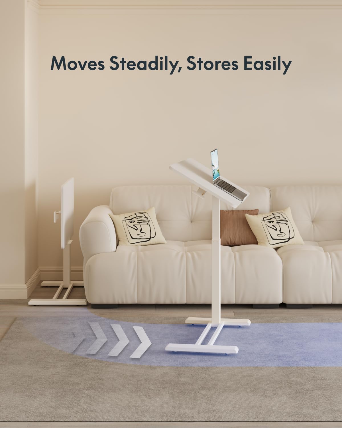 FLEXISPOT H7 PRO Mobile Standing Desk Adjustable Overbed Table Pneumatic with Wheels 90°Tiltable Portable Laptop Desk Rolling Computer Cart Foldable Bedside Table(27.6" W x 15.7" D, White)