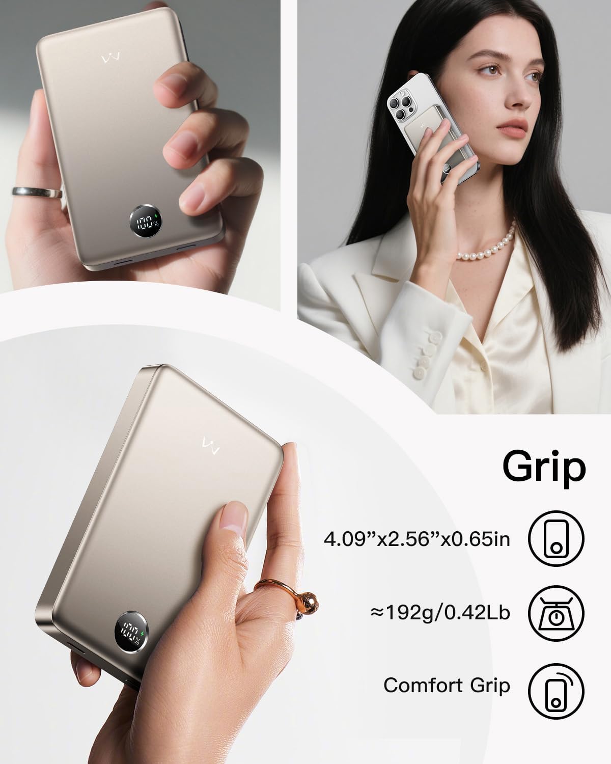 iWALK Magnetic Portable Charger, Qi2 Certified 15W Magnetic Power Bank with LED Display, 30W PD Fast Charging, 10,000mAh Battery Pack, Ergonomic Design, for iPhone 16/15/14/13/12 Series