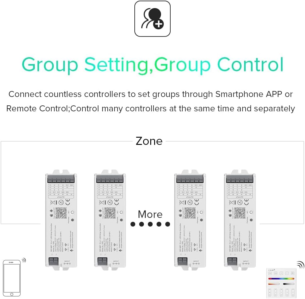 BTF-LIGHTING 5in1 WB5 2.4GHz Tuya WiFi PWM LED Controller Compatible with Alexa/Google Home/Smart Life/Tuya Smart APP Control for Dimming CCT RGB RGBW RGBCCT LED Strip Work with WR01RF WR02RF etc