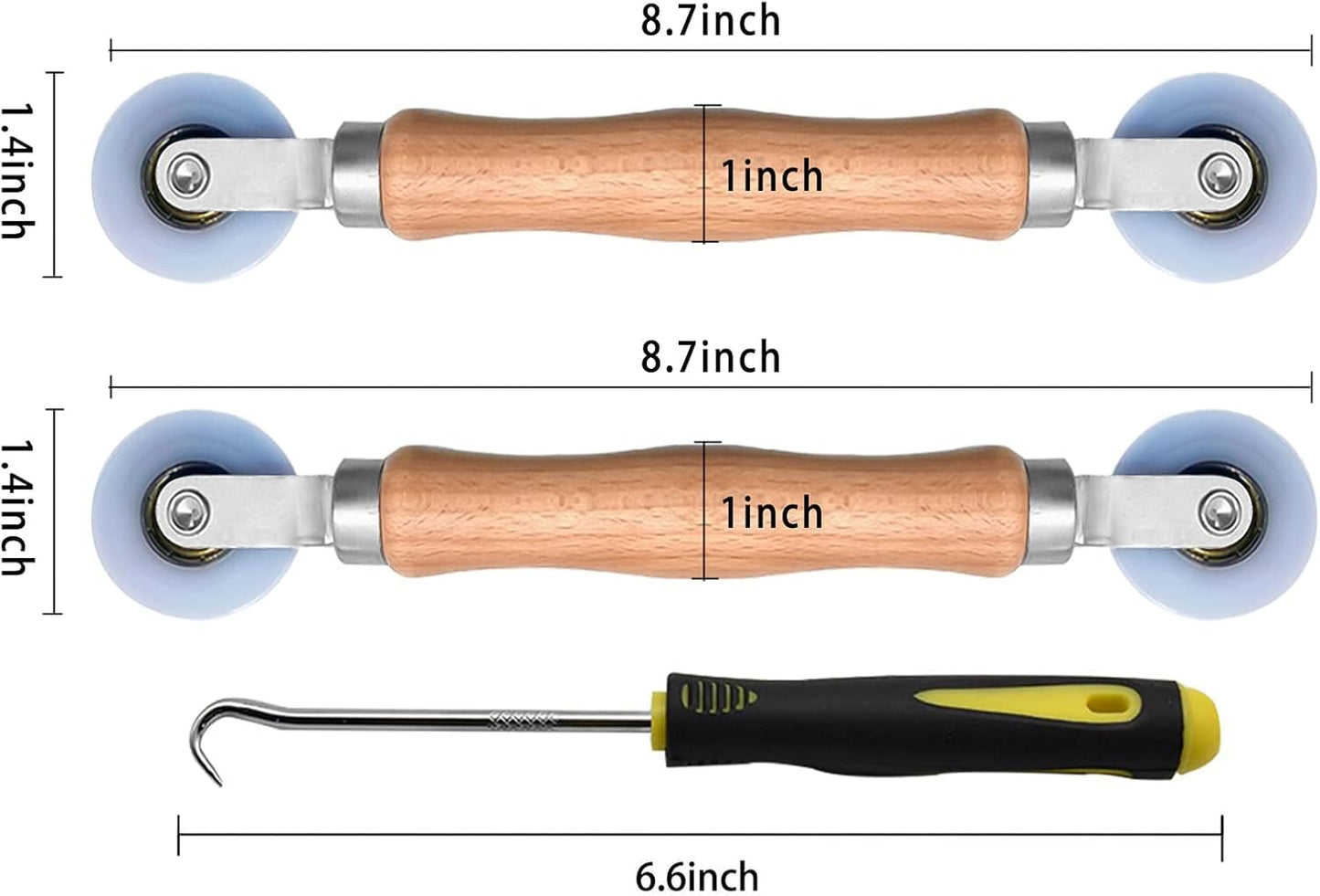BAYTORY 3Pcs Screen Tool, Window Screen Spline Roller Tool with Wooden Handle and Nylon Bearing Wheels, Mesh Screen Door Repair Kit Durable and Easy to Use