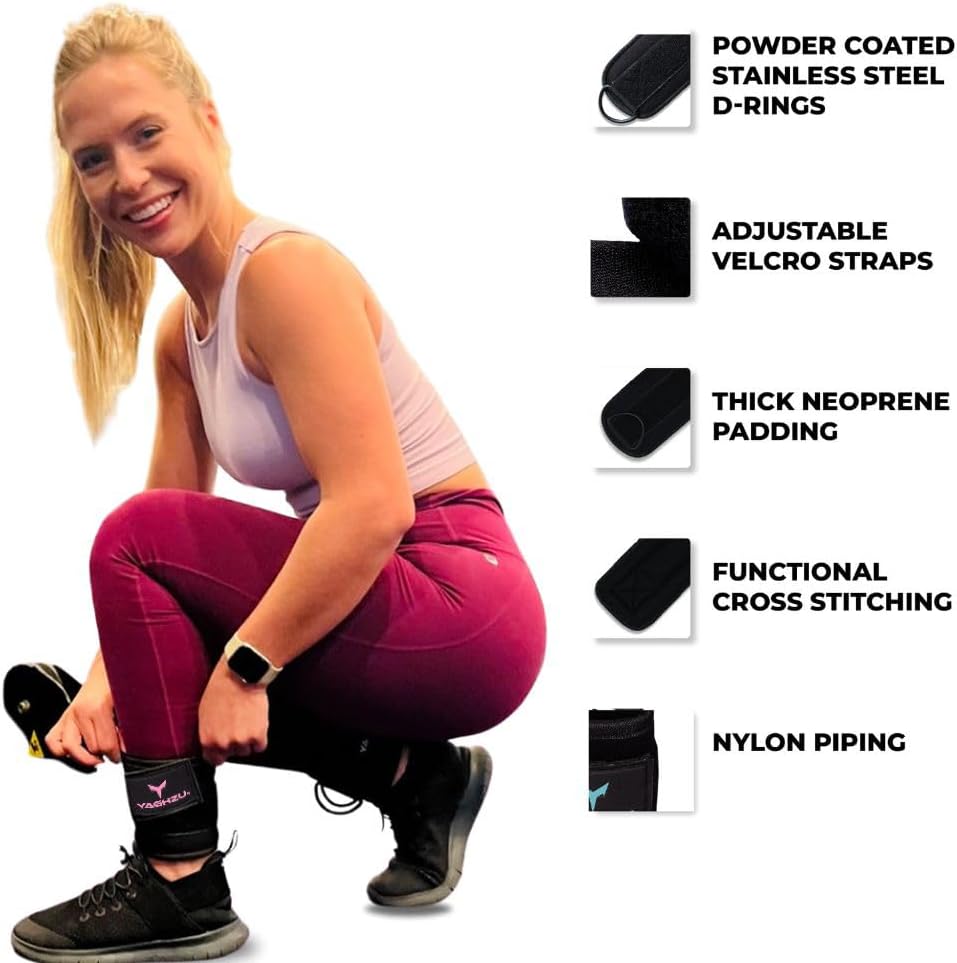 Ankle Straps for Cable Machines Women - Adjustable Gym Ankle Strap for Cable Machine, Neoprene Padded Cable Straps, Durable Leg Strap with Cable Cuff, Glute Kickback Ankle Strap with D Rings
