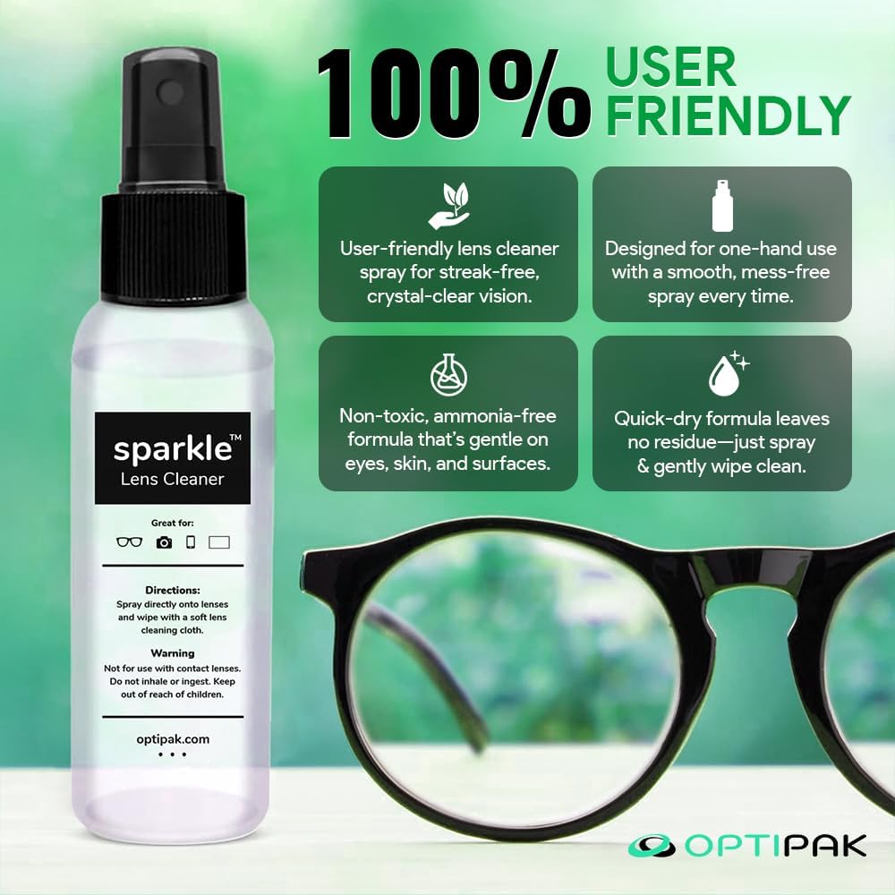 Sparkle Anti-Reflective Lens Cleaner Spray kit | (1) 1oz Glasses Cleaner Spray + (1) Microfiber Cloth for Eyeglasses, Sunglasses, Lenses, Screens and Camera Cleaning Kit (2 Piece Set)
