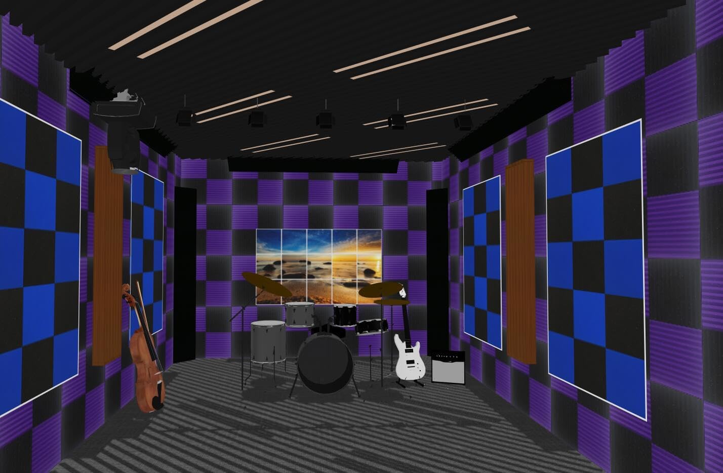 96 Pack Black/purple 12 "X 12 "X1" Acoustic Panels Studio Soundproofing Foam Wedge Tiles,