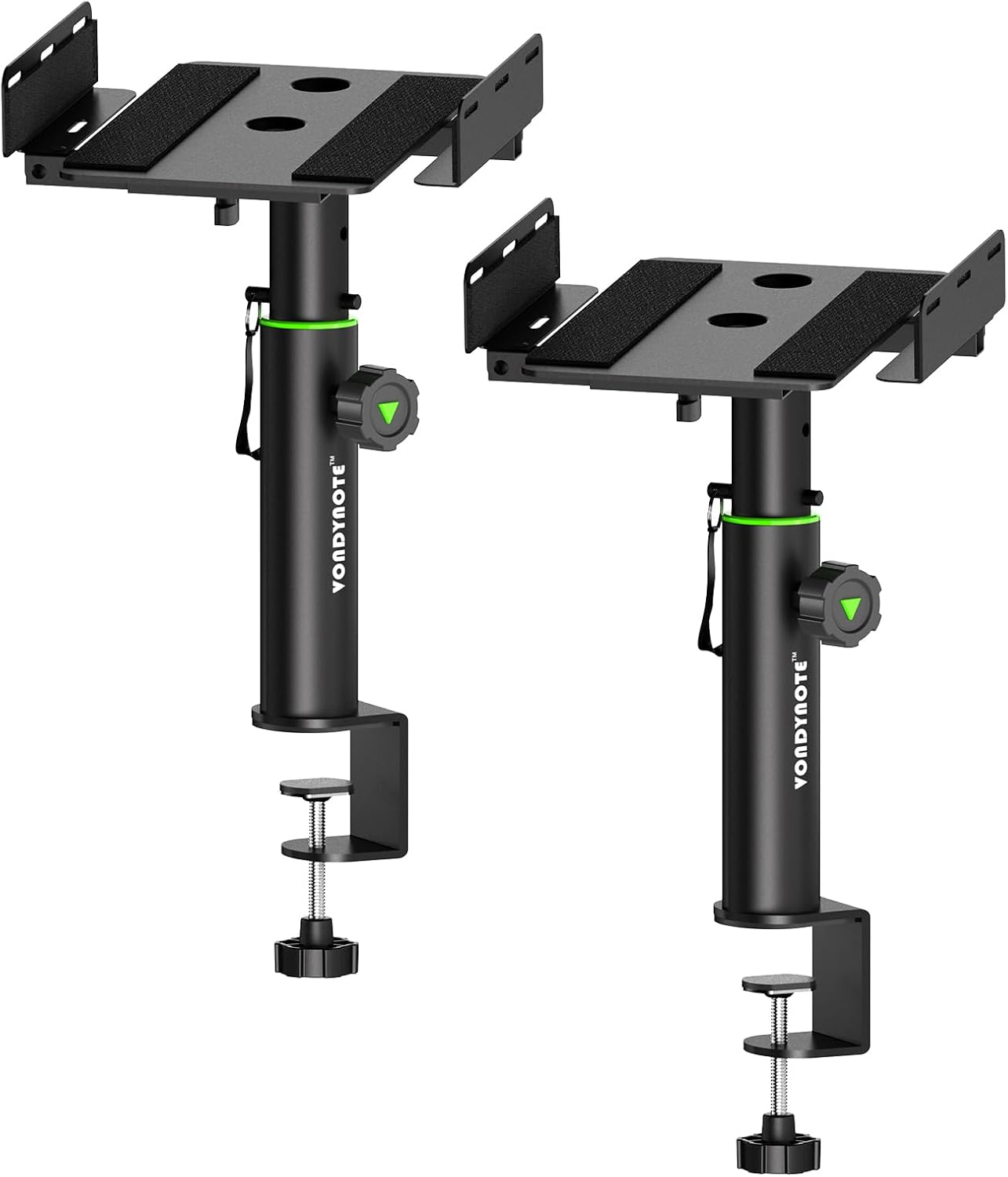 Set of 2 Dual Side Clamping Studio Monitor Stands Desktop Clamp Speaker Stands Height Adjustable Against The Wall Extendable Top Plate Mounted by Screws