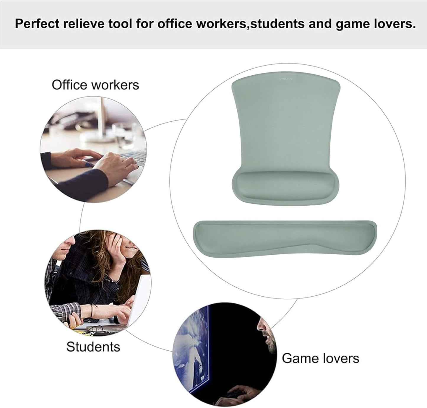 MOSISO Wrist Rest Support for Mouse Pad & Keyboard Set, Ergonomic Mousepad Non-Slip Base Home/Office Pain Relief & Easy Typing Cushion with Neoprene Cloth & Raised Memory Foam, Antique Green