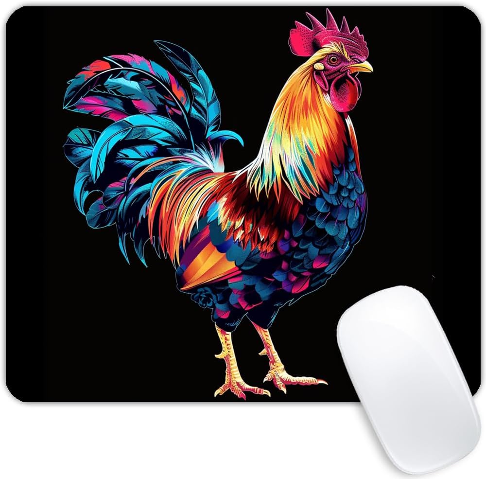 Square Mouse Pad Colorful Rooster-1,Gaming Mouse Pads for Desk,Soft Computer Waterproof Non-Slip Mouse Mat