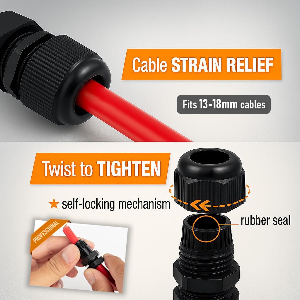 MGI SpeedWare 3/4" NPT Strain Relief Nylon Cord Grip Cable Glands, Black Plastic Grommet 20-Pack