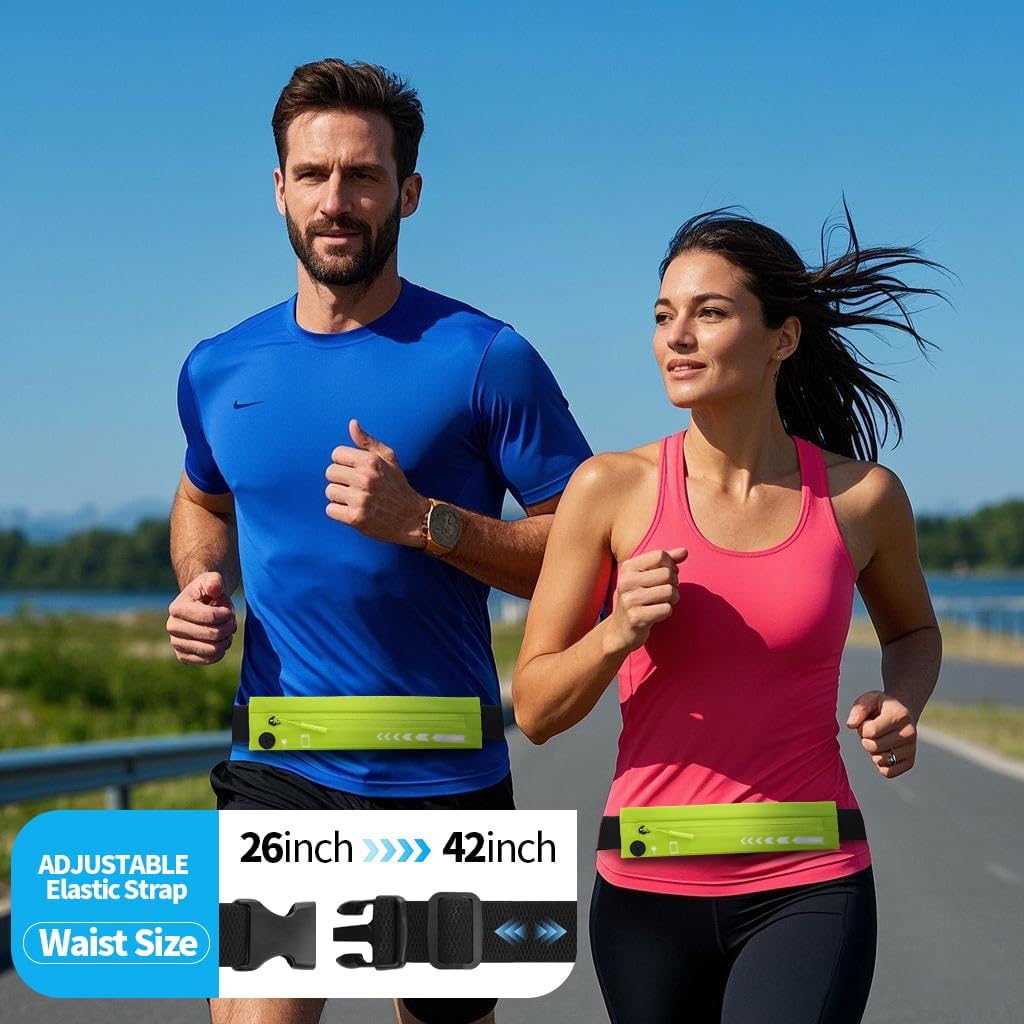 USHAKE Slim Running Belt for Women Men-Runners Phone Holder Fanny Pack, Adjustable, Bounce Free Waist Pouch bag for Workout, Money Belt, Run Gear Accessories Yellow