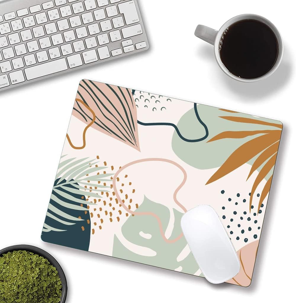 Mouse Pad, Square Mouse Pad, Cute Mouse Mat Waterproof Non-Slip Rubber Base Mouse Pads for Office Laptop, Abstract Leaves