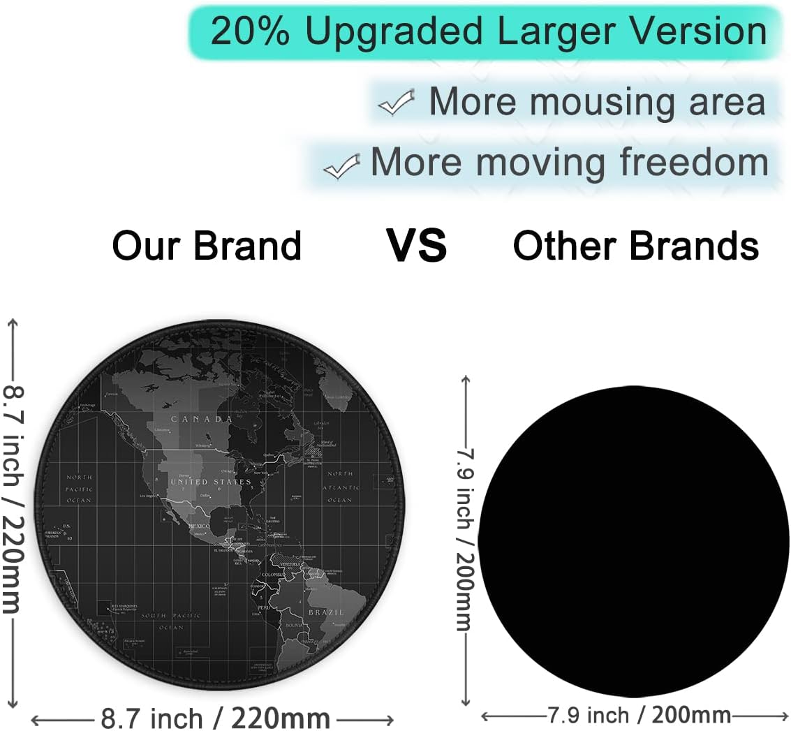 ITNRSIIET Round Mouse Pad with Stitched Edge Premium-Textured Waterproof Non-Slip Rubber Base Desktop Protection Mat Diameter 8.7 inches, Map