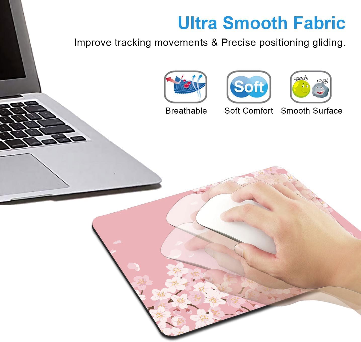 IMAYONDIA Cute Pink Mouse Pad, Floral Flowers Mouse Pad, Sakura Cherry Blossom Mousepad, Japanese Aesthetic Desk Decor, Anti Slip Rubber Base Mice pad for Computer Office Girl, 9.5 x 7.9 Inch