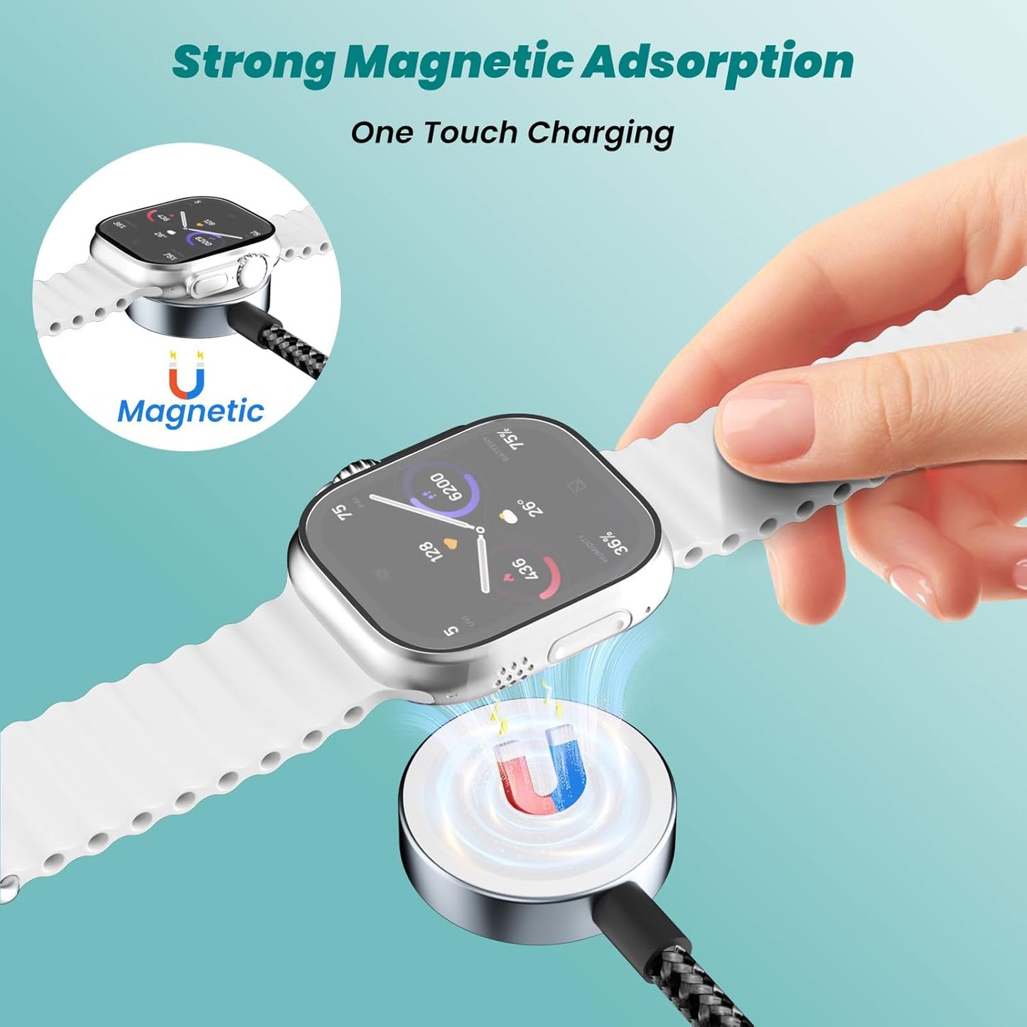 Travel Essentials 4 in 2 Multi Charging Cable for iWatch Charger(2Pack 5FT),USB A/USB C Multiple Charger Cable/Cord for All Devices Compatible for iWatch Ultra/SE/10-1,iPhone 16-11, Android,More