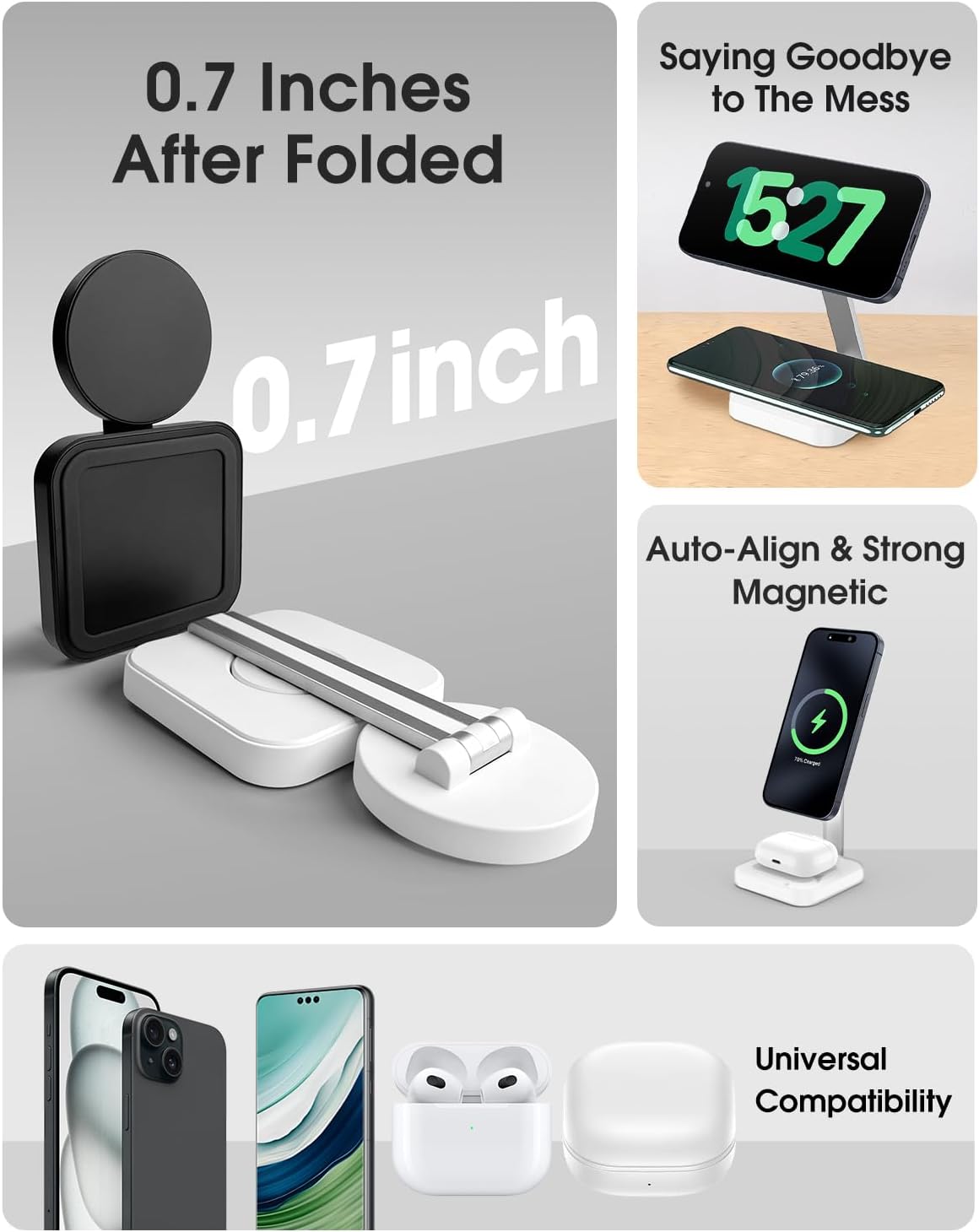 Wireless Charging Station for Magsafe Charger,Portable Wireless Charger for iPhone 16 15 14 13 12 Pro Max/AirPods Pro 4 3 2,Faster Magnetic Charger Stand,Foldable Travel Phone Holder Adjustable Angle