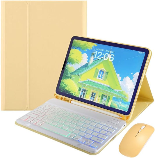 for iPad mini 5th Generation/iPad mini 4 Keyboard Case with Mouse and Rainbow Backlit Detachable Bluetooth Keyboard Cover,Yellow