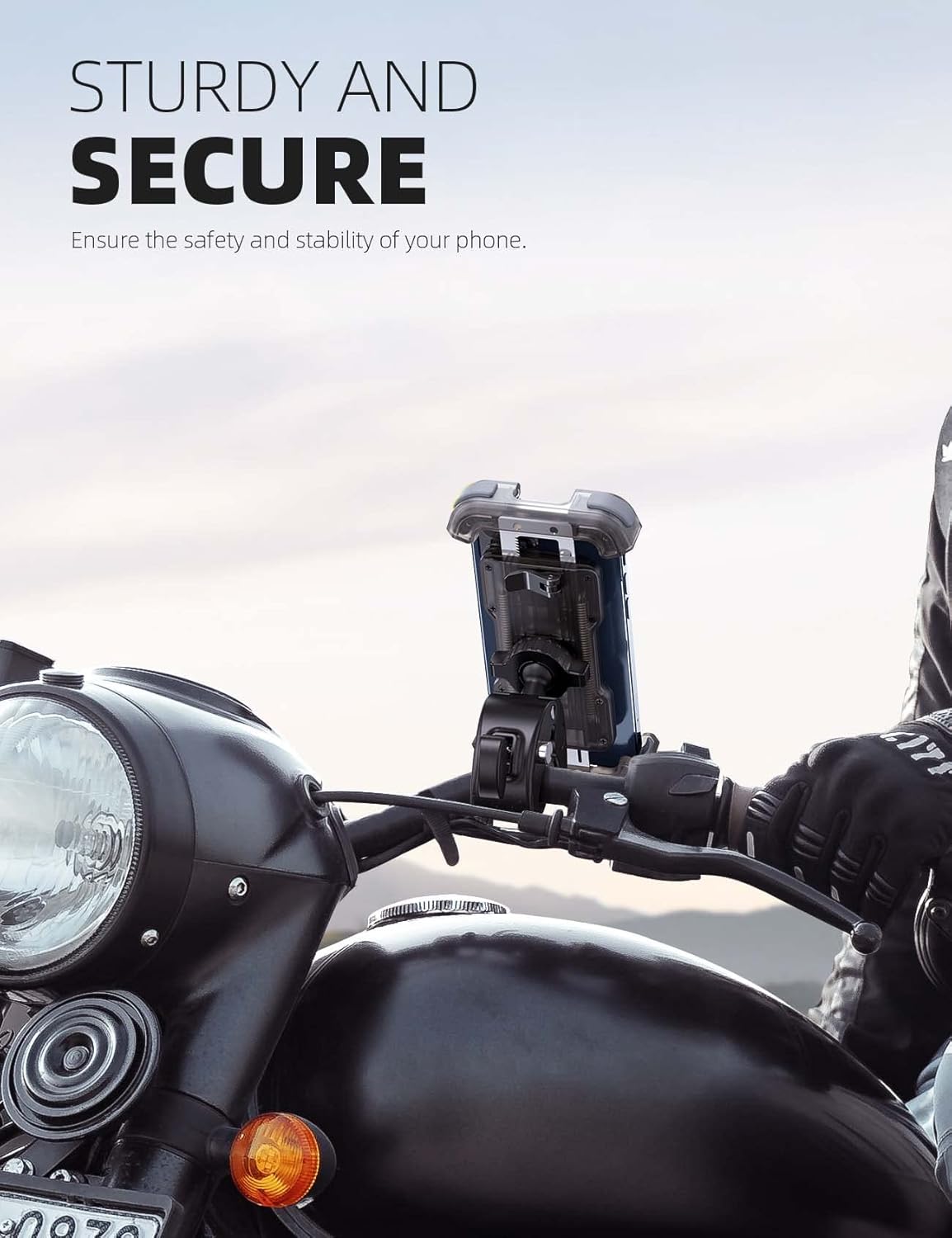 Lamicall Motorcycle Phone Mount, Bike Phone Holder - Upgrade Quick Install Handlebar Clip for Bicycle Scooter, Cell Phone Clamp for iPhone 15 14 13, Galaxy and More 4.7-6.8" Phone, Transparent Gray