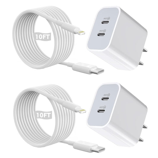 iPhone Charger Fast Charging 10 ft,[Apple MFi Certified]2Packs PD USB C Wall Charger Block 2in1 Adapter Apple Fast Charger 10FT USB C Lightning Cable for iPhone 14 Pro Max/14 Pro/14/13/12/11 Pro Max/X