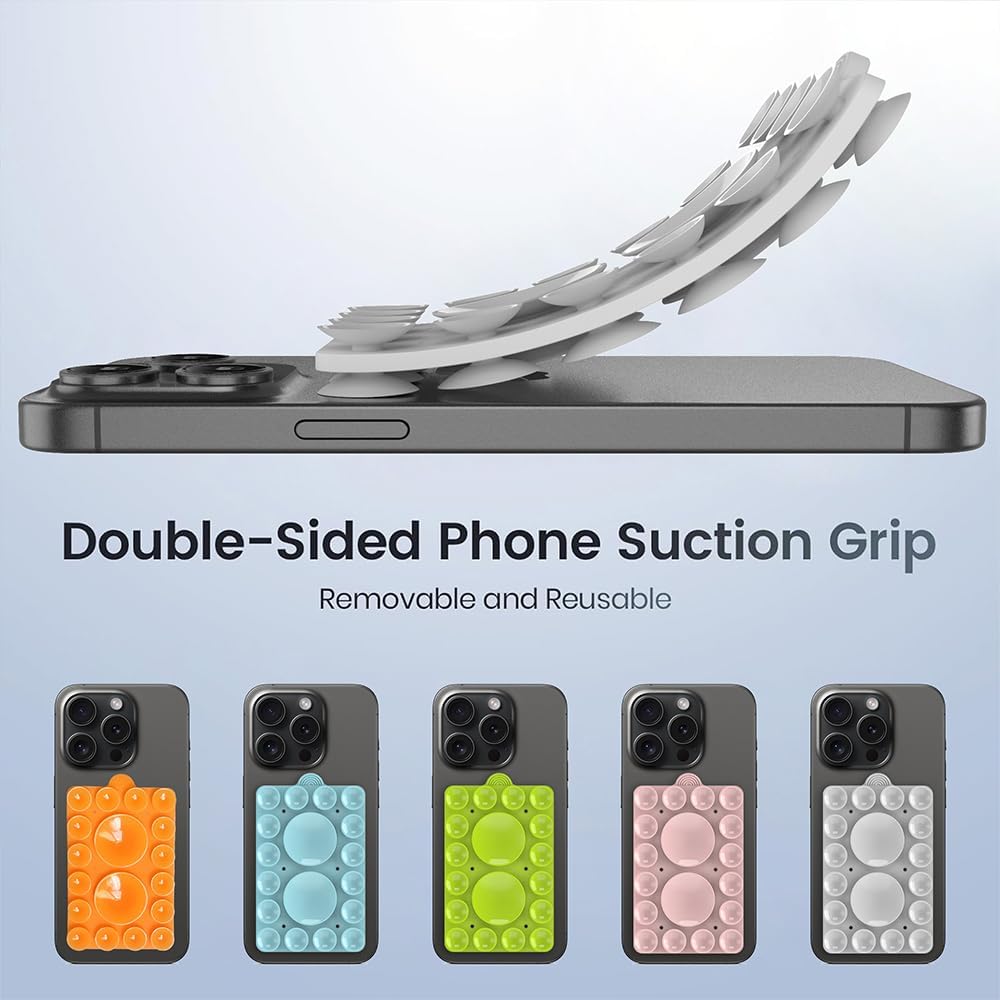 Silicone Suction Mount, Silicon Adhesive Phone Accessory for iPhone and Android, Hands-Free Mirror Shower Phone Holder, TikTok Videos and Selfies (Light Gray 2Pack, Double Sided)